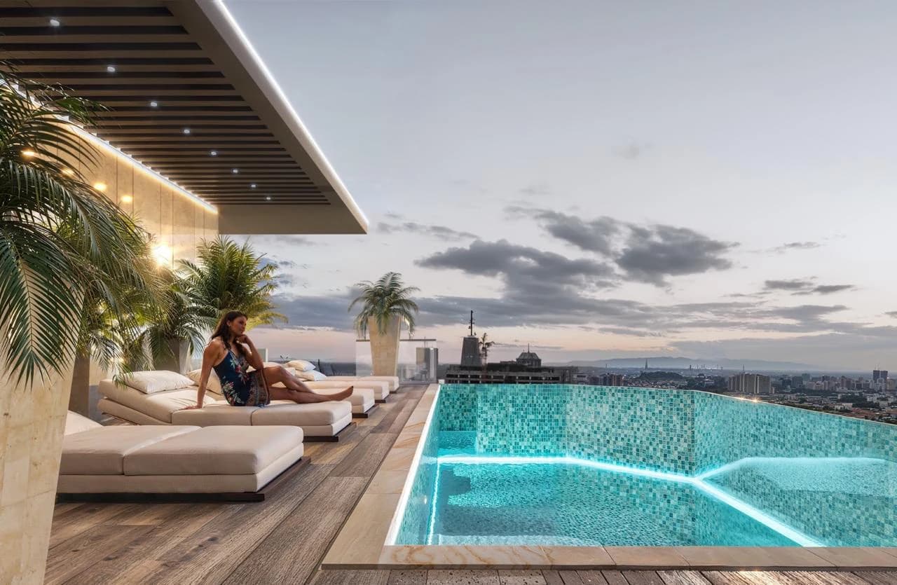Rendered rooftop swimming pool at Baystar