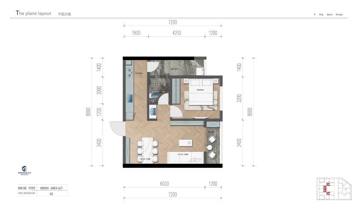 1 bedroom · 65 m² layout floor plan preview