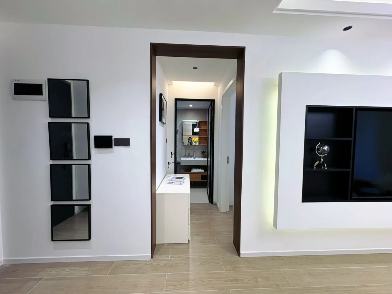 Rendered apartment entry and built-in storage at Capital Heights