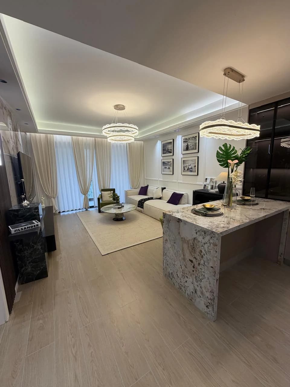 Living room in the Capital Heights one-bedroom show apartment