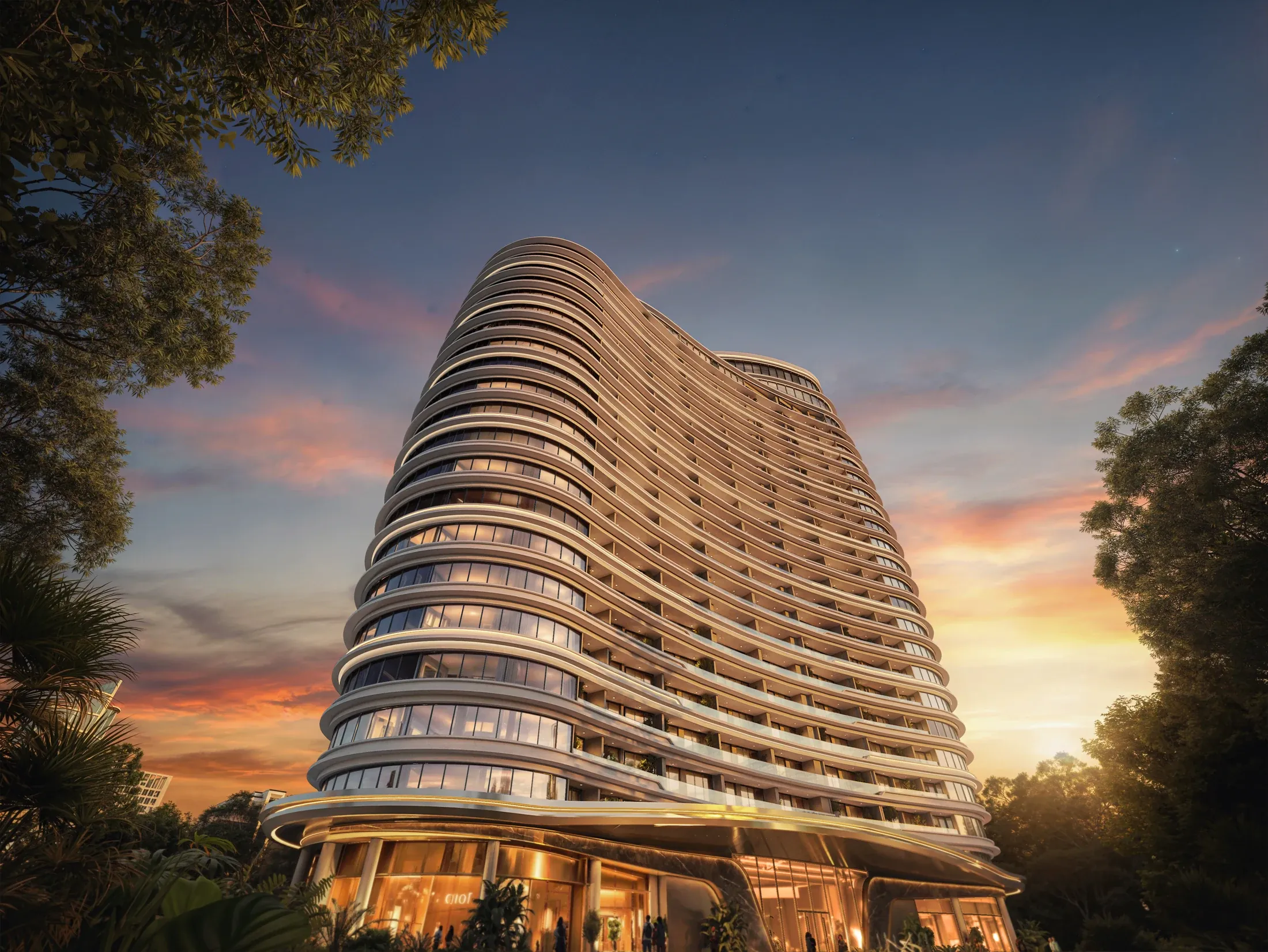 Cheval Riverside tower at sunset