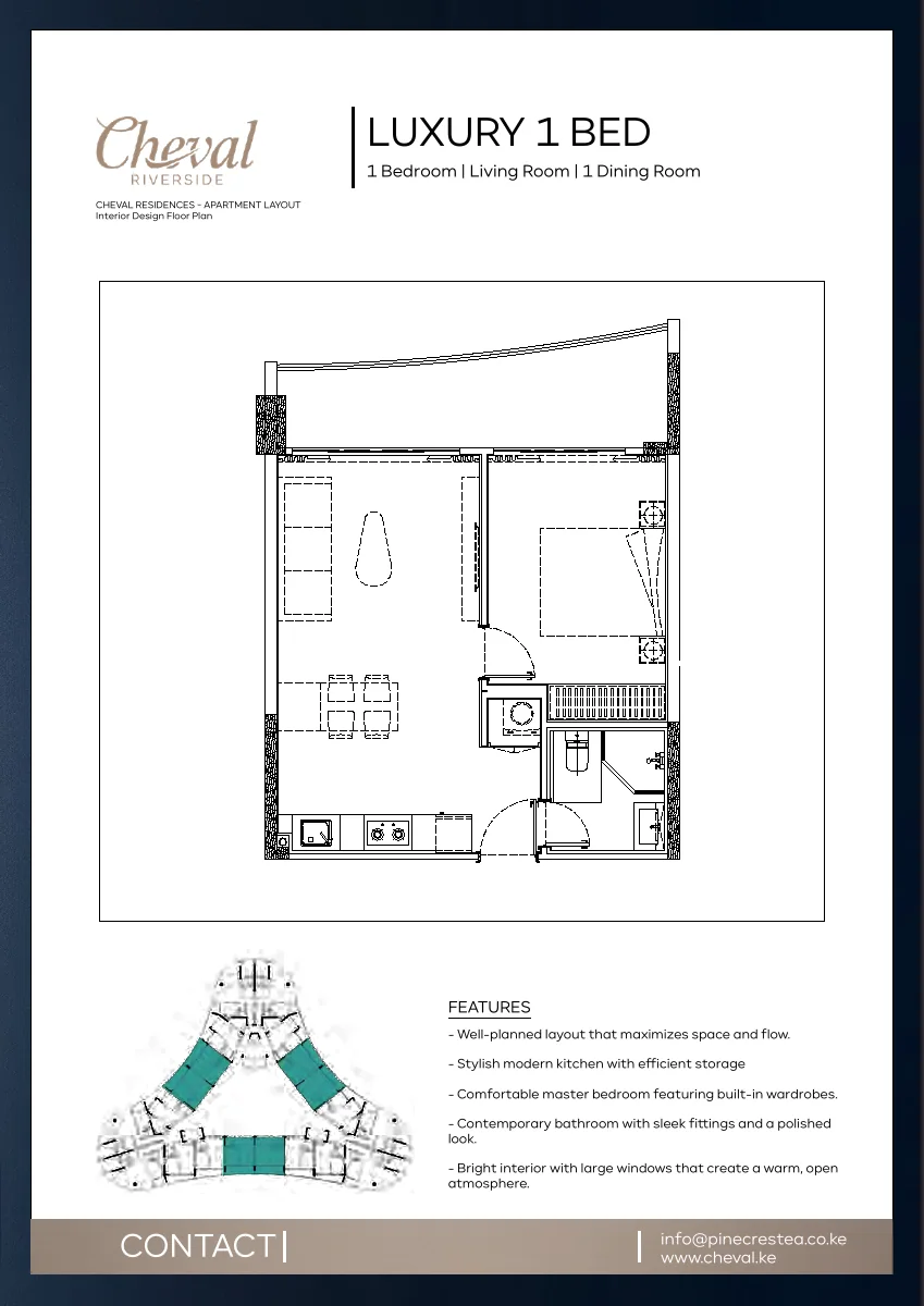 Luxury 1 bedroom layout floor plan preview