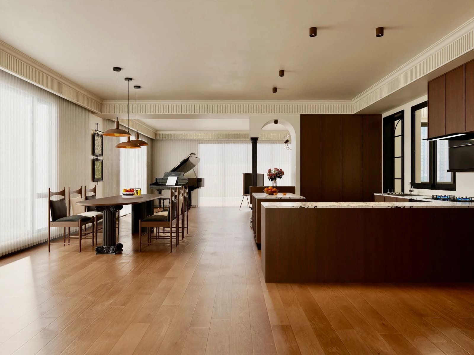 Rendered kitchen and dining area at Donyo Ridge