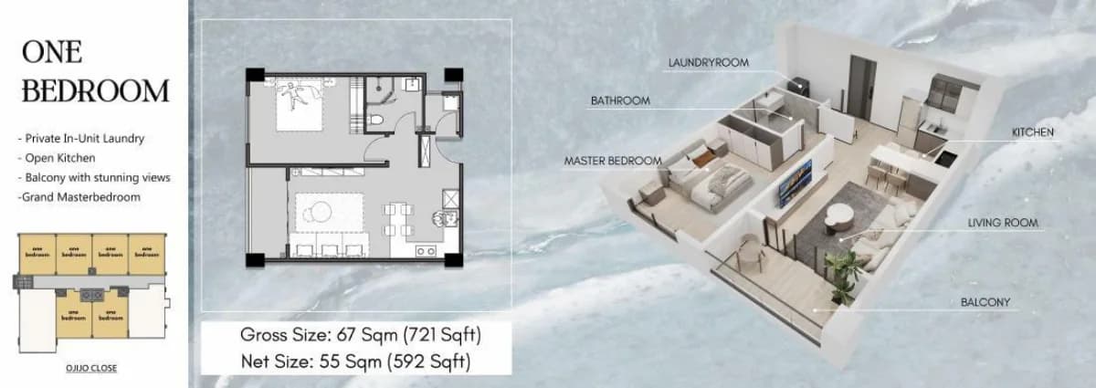 1 bedroom · 67 m² layout floor plan preview