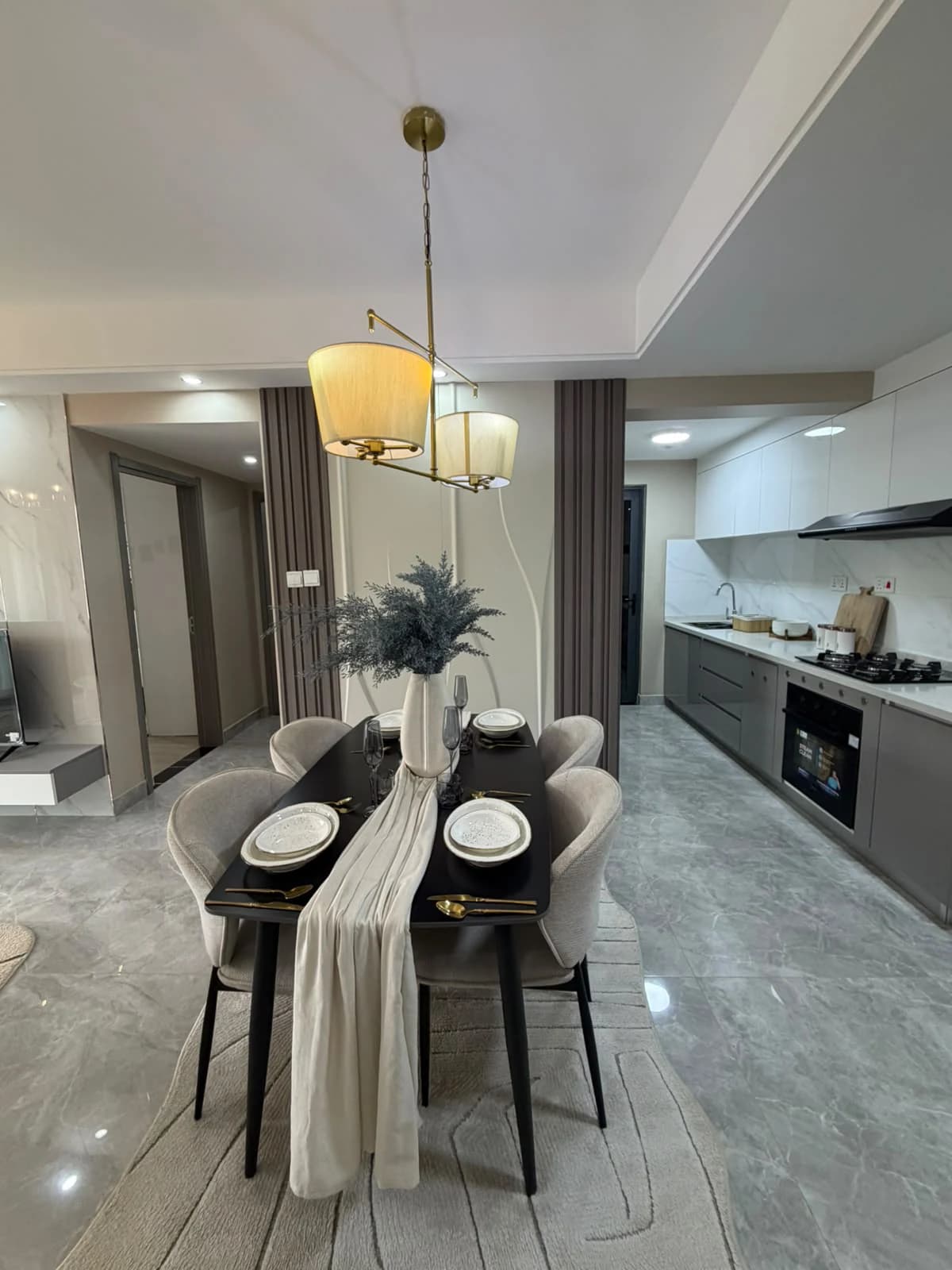 Dining and living area inside a furnished Lovi Crescent apartment