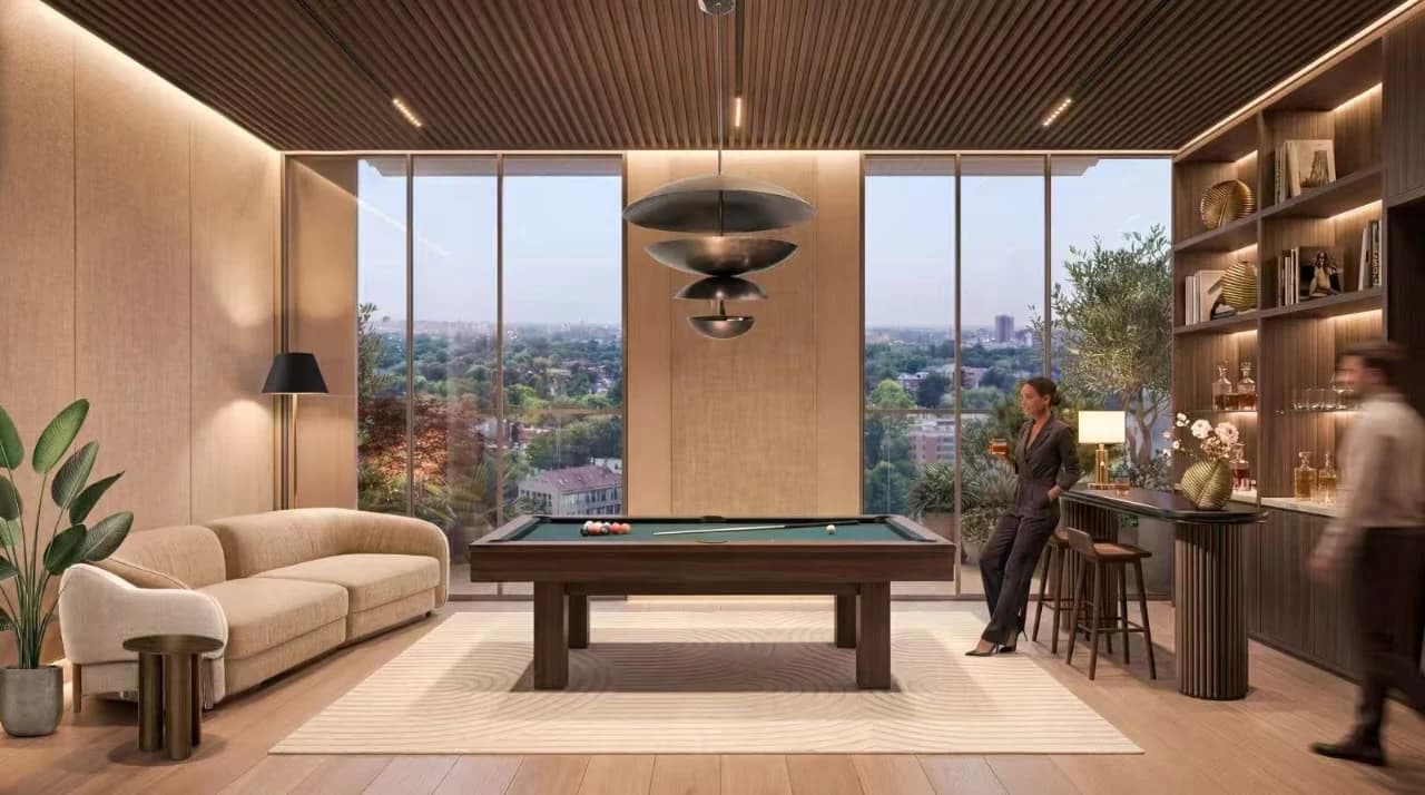 Rendered games room at Riverside Times