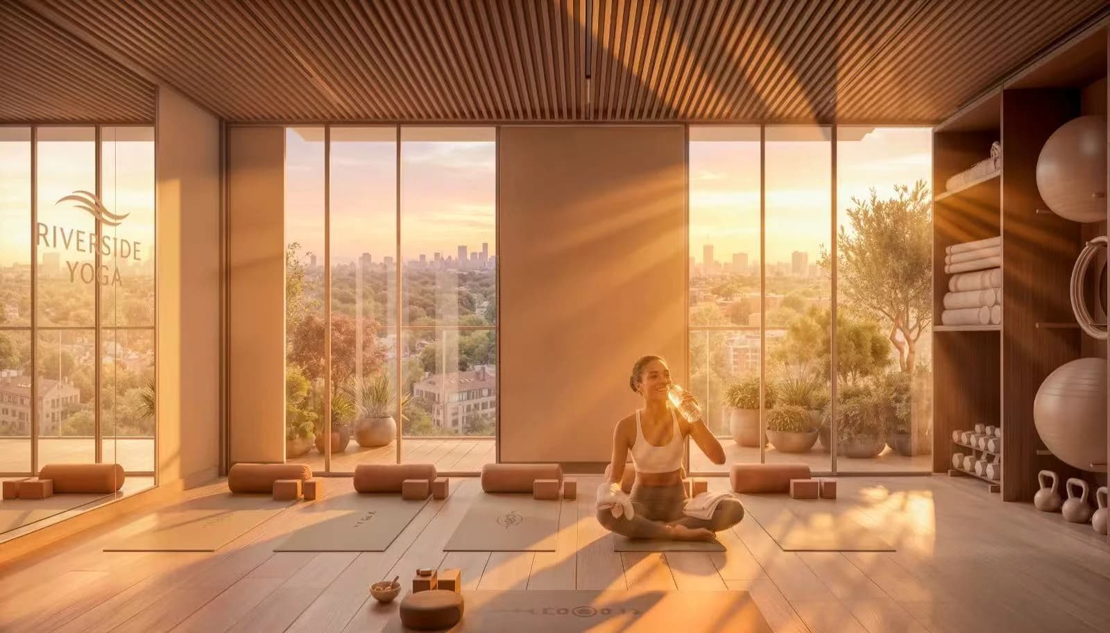 Rendered yoga studio at Riverside Times
