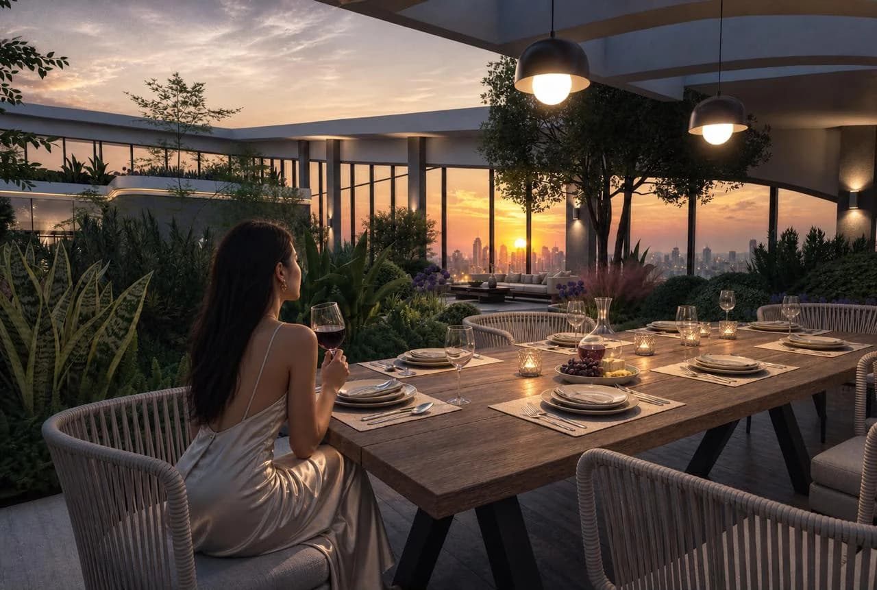 Rendered arrival space at Santorini Residences