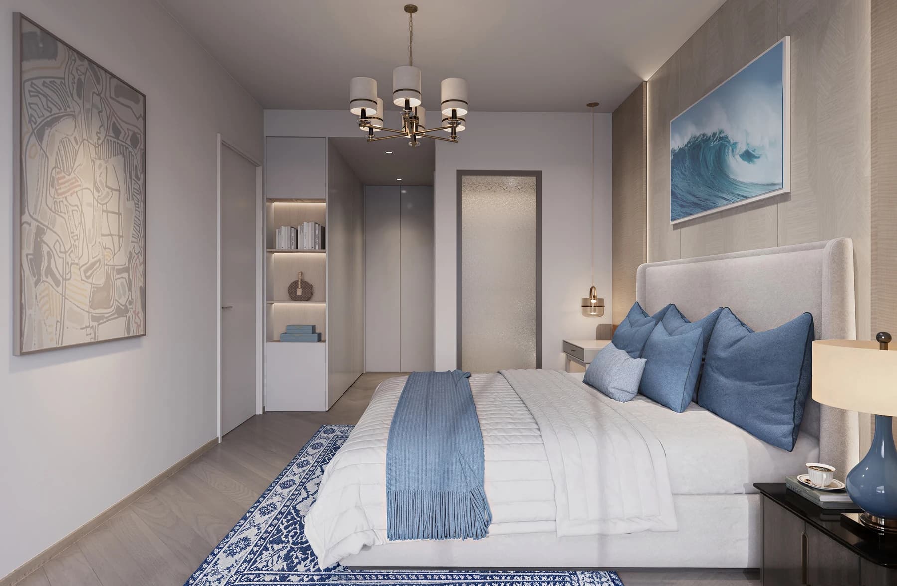 Rendered bedroom in a Santorini Residence