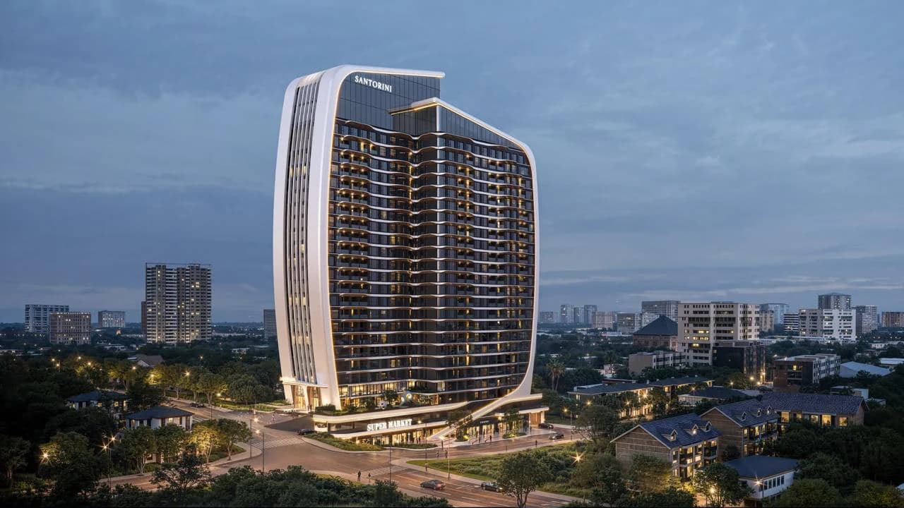 Daytime exterior rendering of Santorini Residences