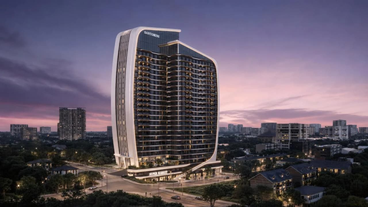 Exterior architectural rendering of Santorini Residences in Westlands