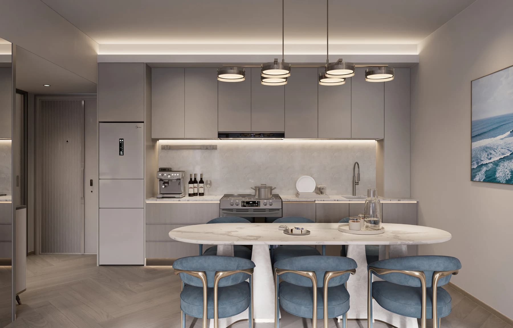 Rendered kitchen in a Santorini Residence