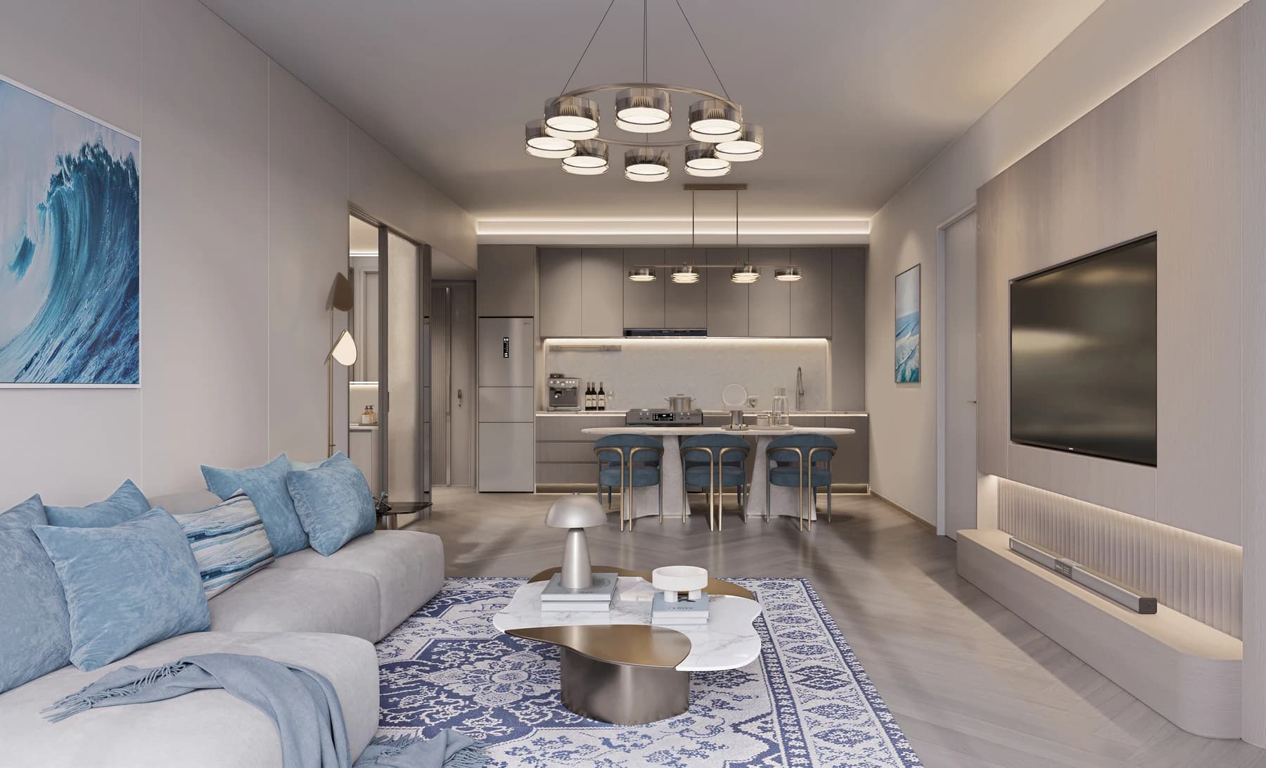 Rendered living room in a Santorini Residence