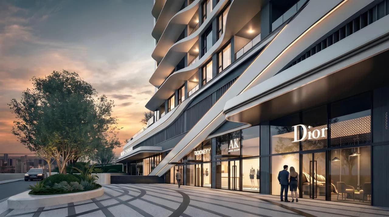 Rendered retail podium at Santorini Residences