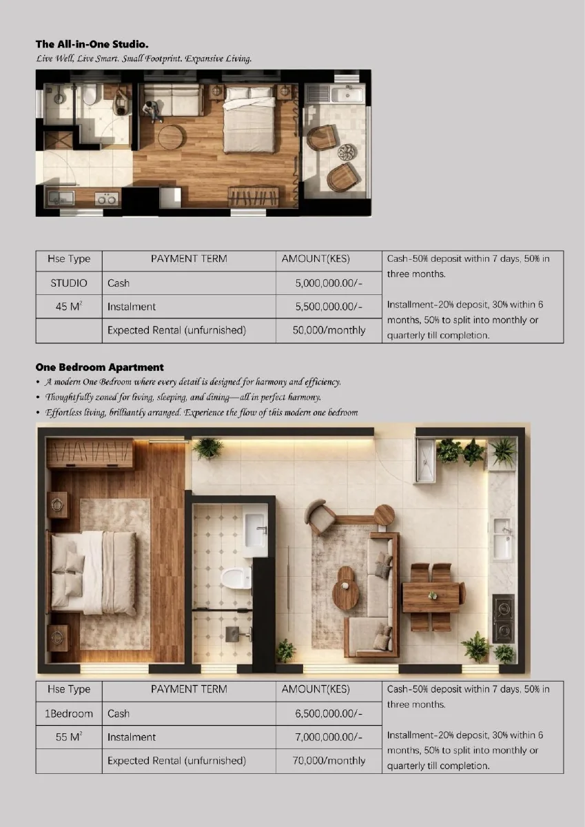 Studio and 1 bedroom layouts floor plan preview