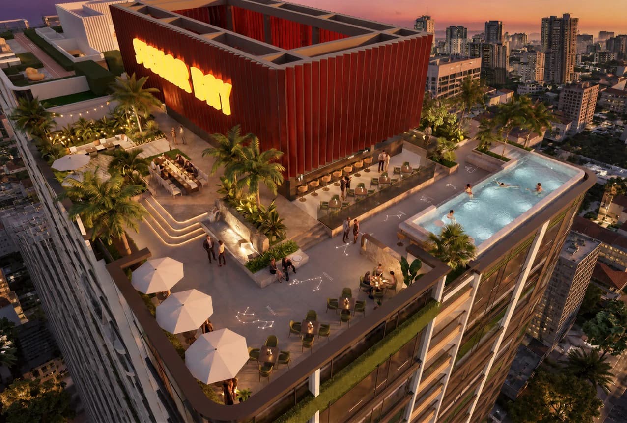 Stellar Bay rooftop pool, garden and skyline view